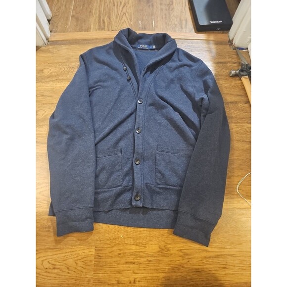 Polo Ralph Lauren Cardigan Sweater Mens L Blue Knit Shawl Collar Grandpa - Picture 1 of 7